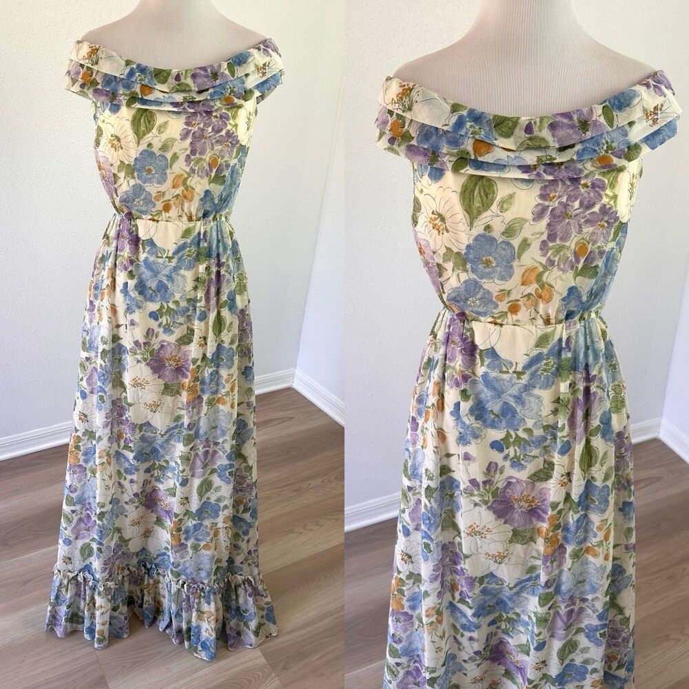 NOS Vintage Floral Sleeveless Prairie Maxi Dress 60s 70s Union Made